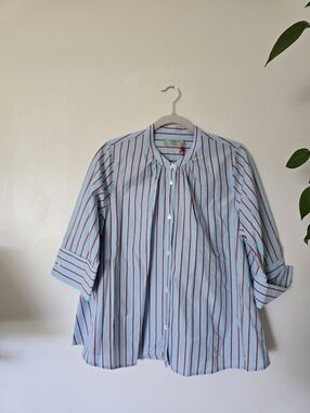 New Voyageur By Mersea Womens Top Size Medium Cotton Blue Red Striped Blouse